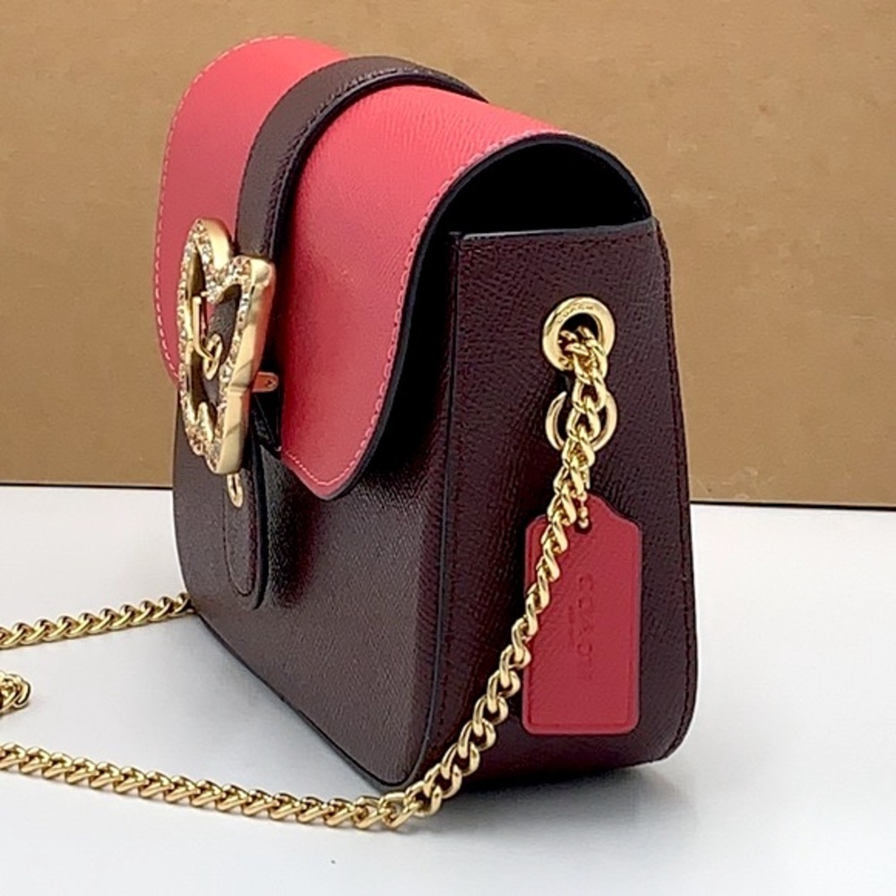 Coach Gemma Crossbody In Colorblock With Butterfly Buckle Strawberry Haze/Cranb - Picture 8 of 16